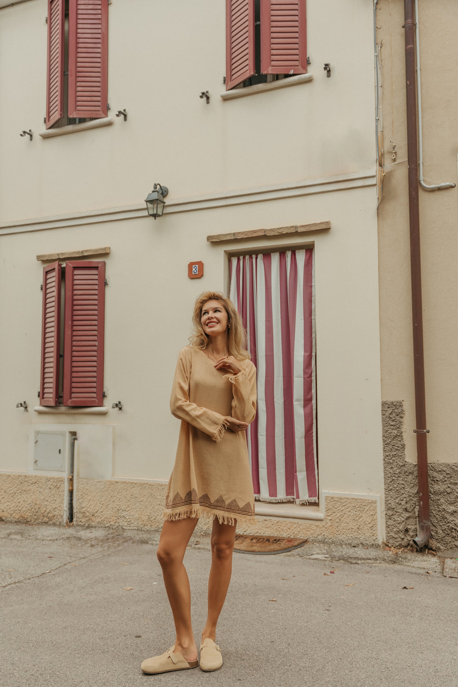 Robe manche longue frange