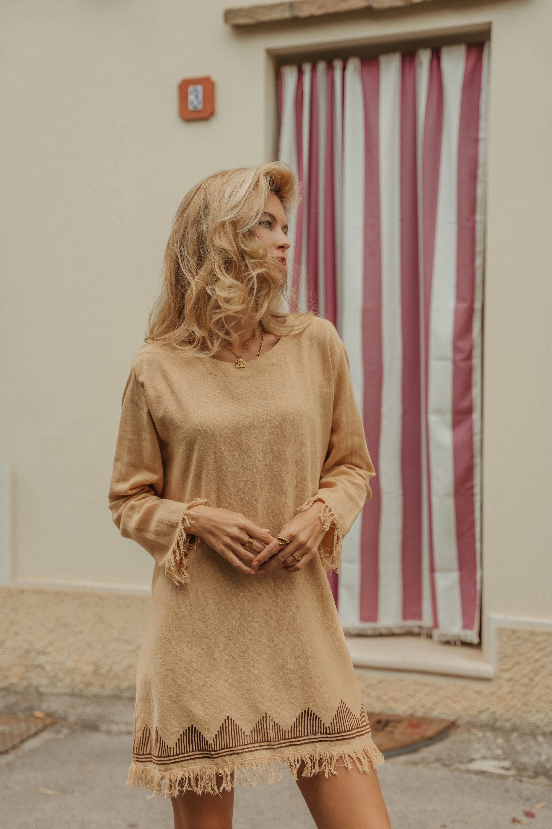 Robe manche longue frange