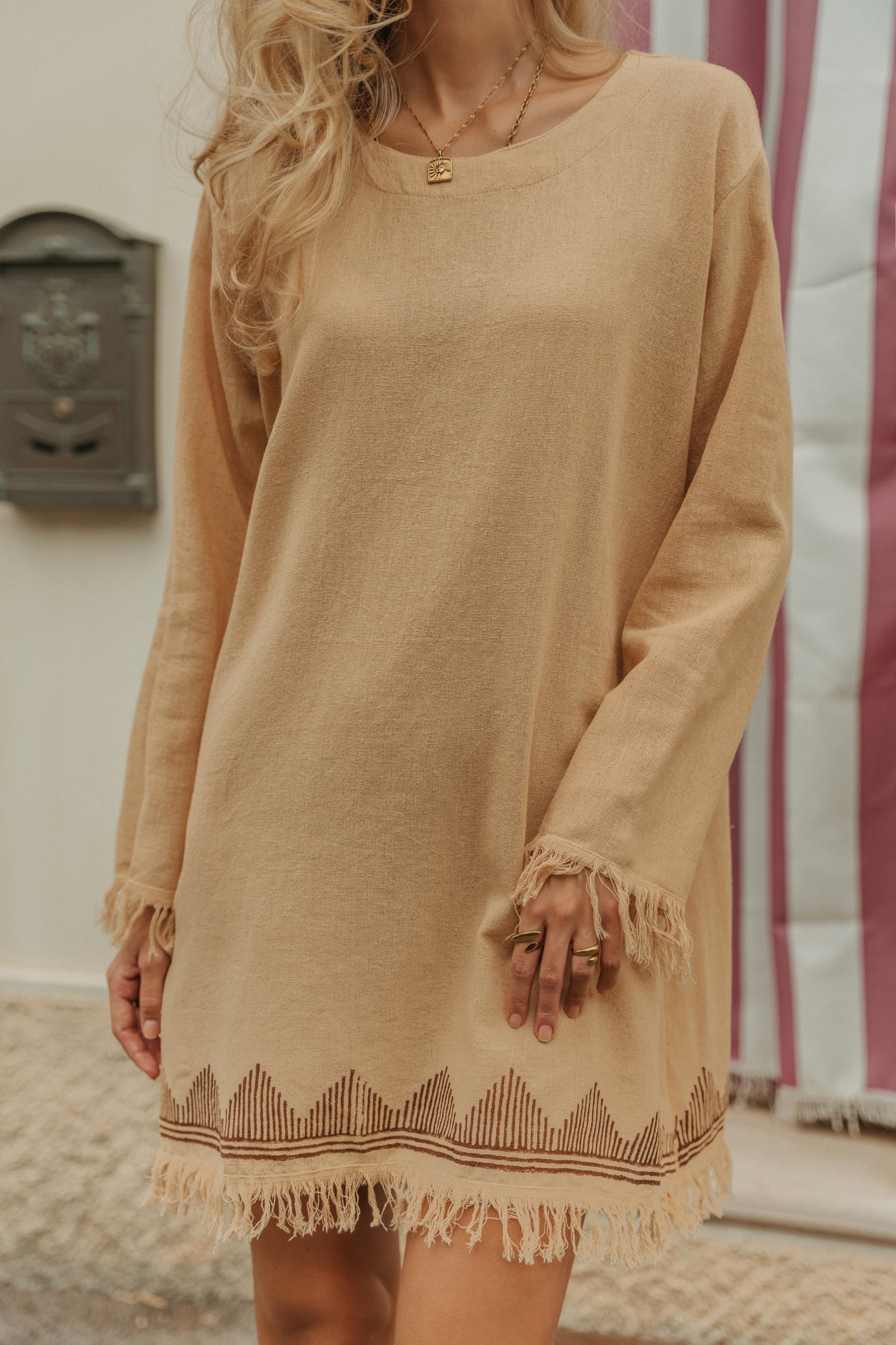 Robe manche longue frange