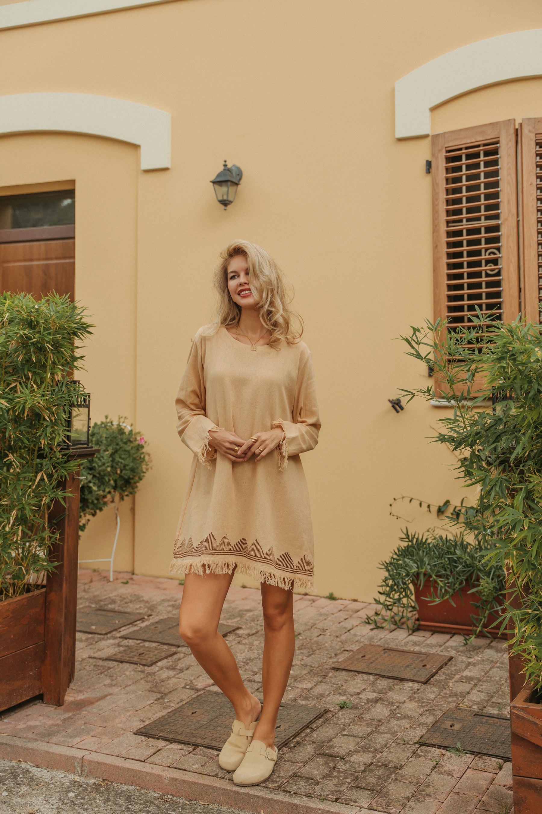 Robe manche longue frange