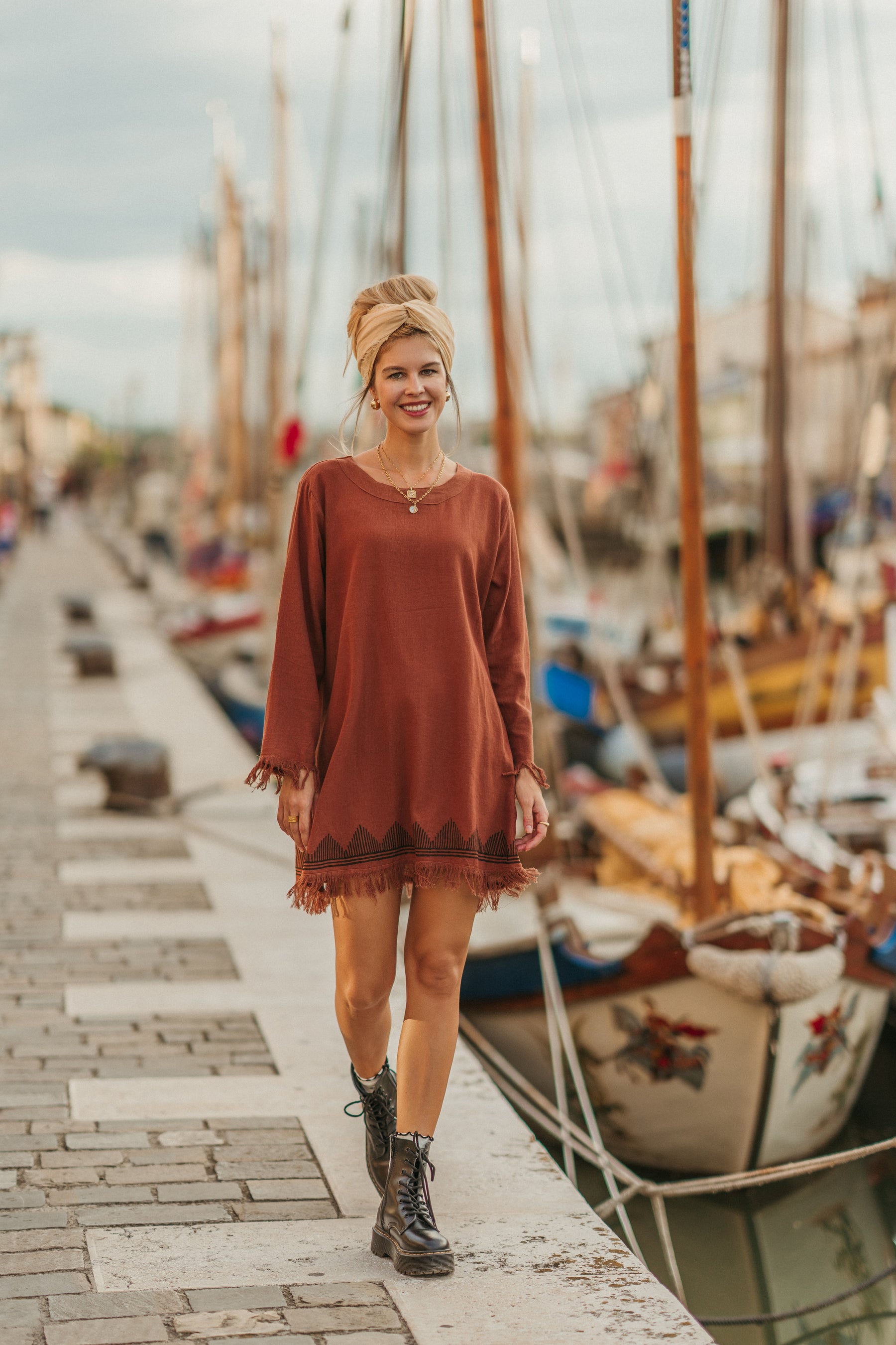 Robe manche longue frange