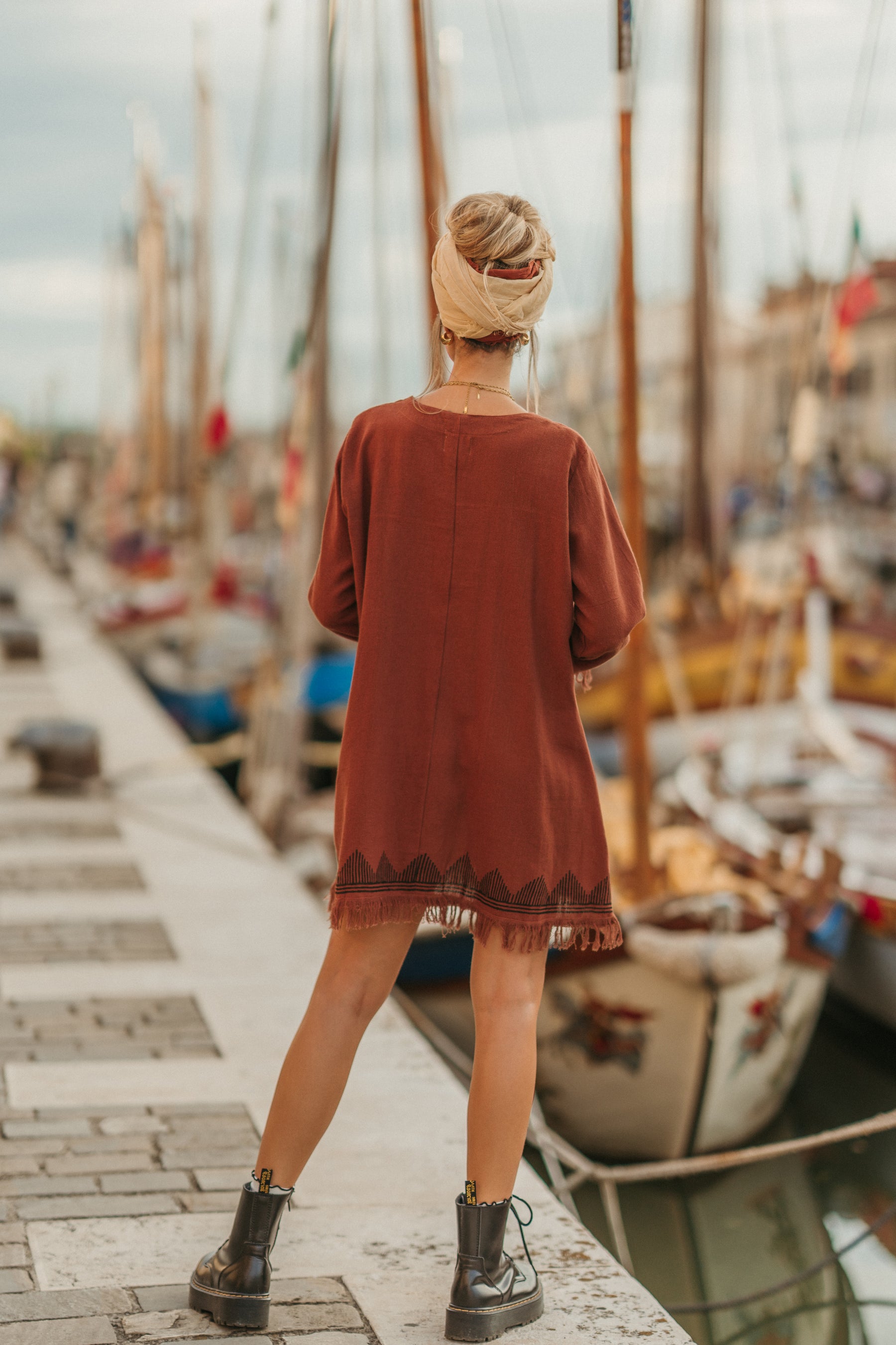 Robe manche longue frange