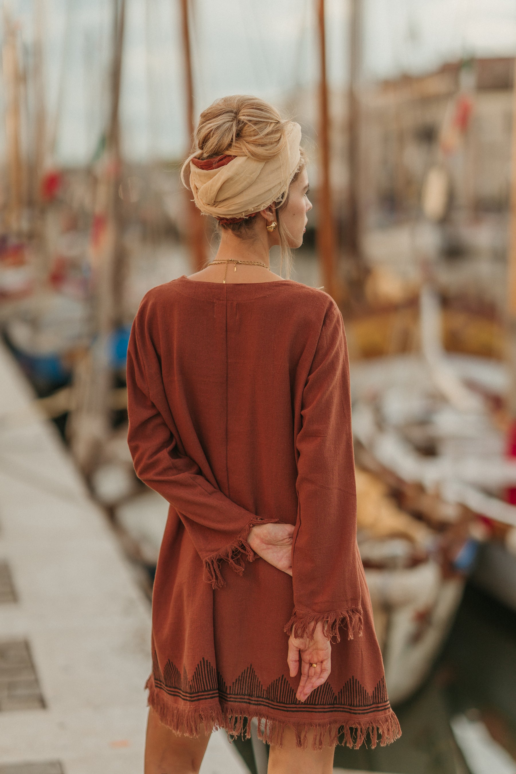 Robe manche longue frange