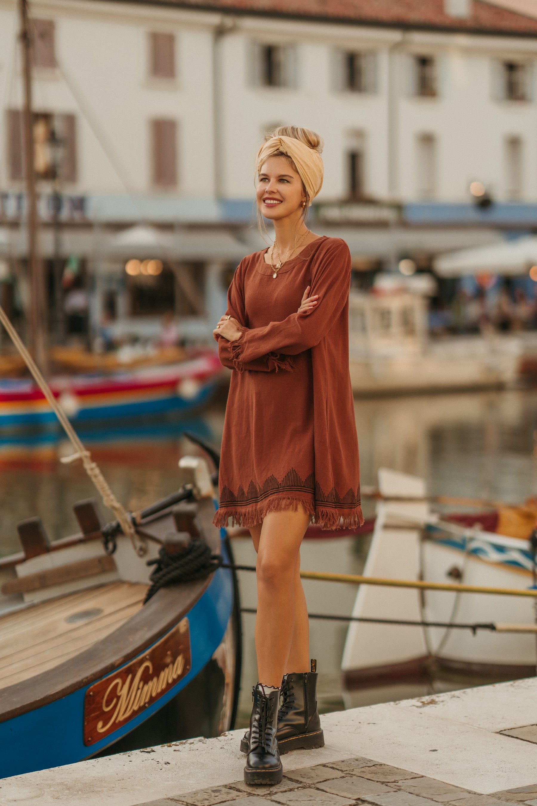 Robe manche longue frange