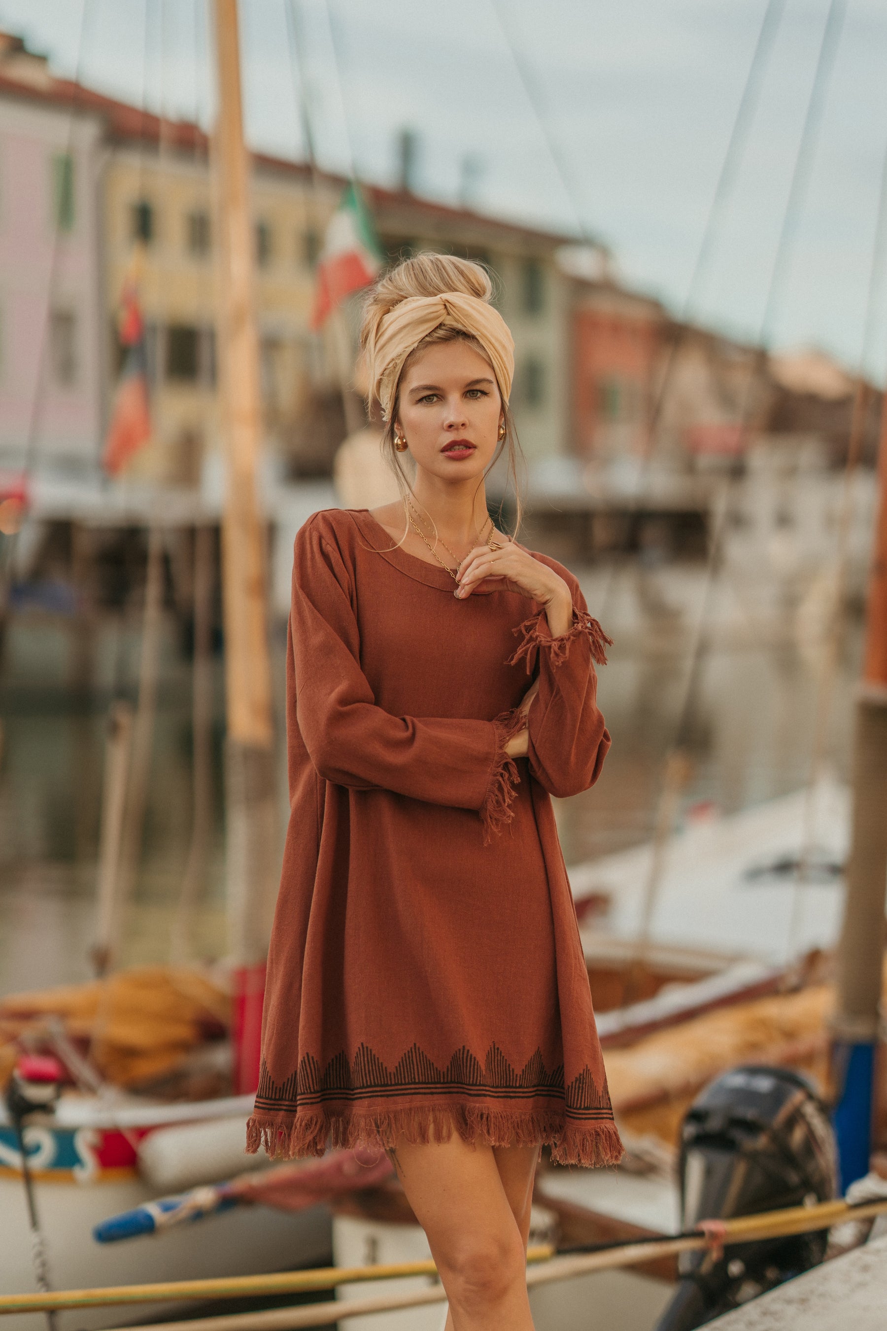 Robe manche longue frange