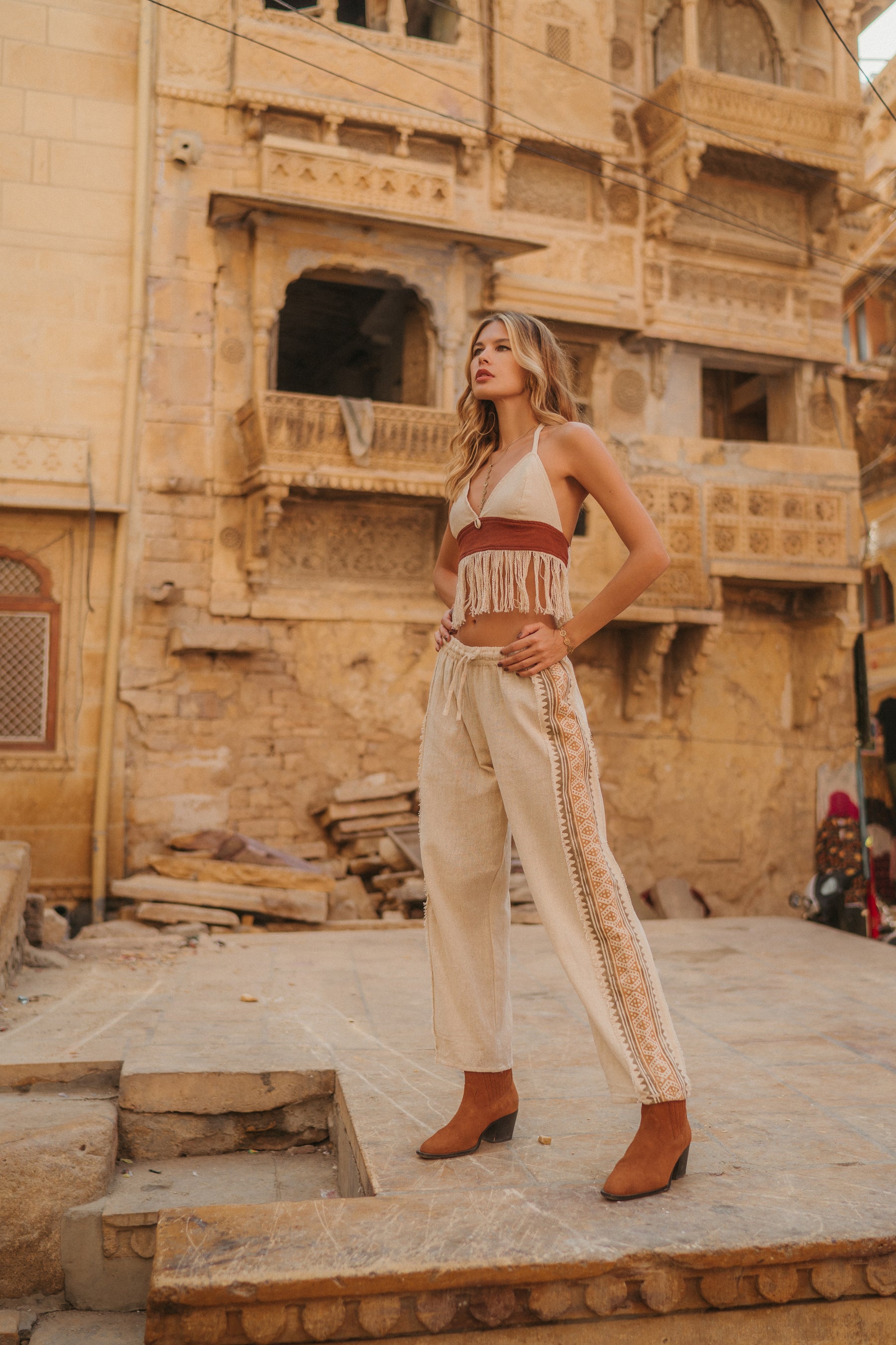 Pantalon block print