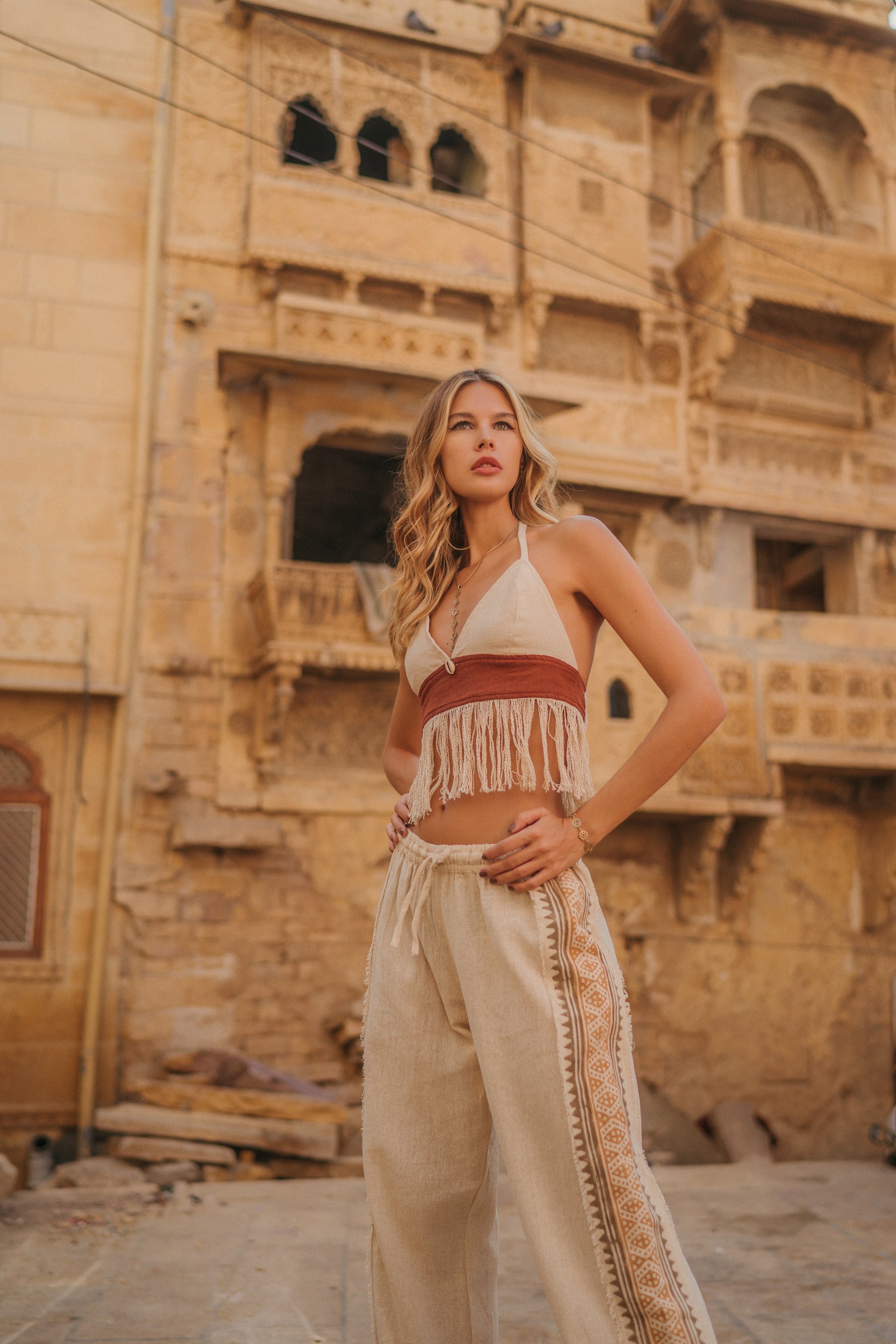 Pantalon block print