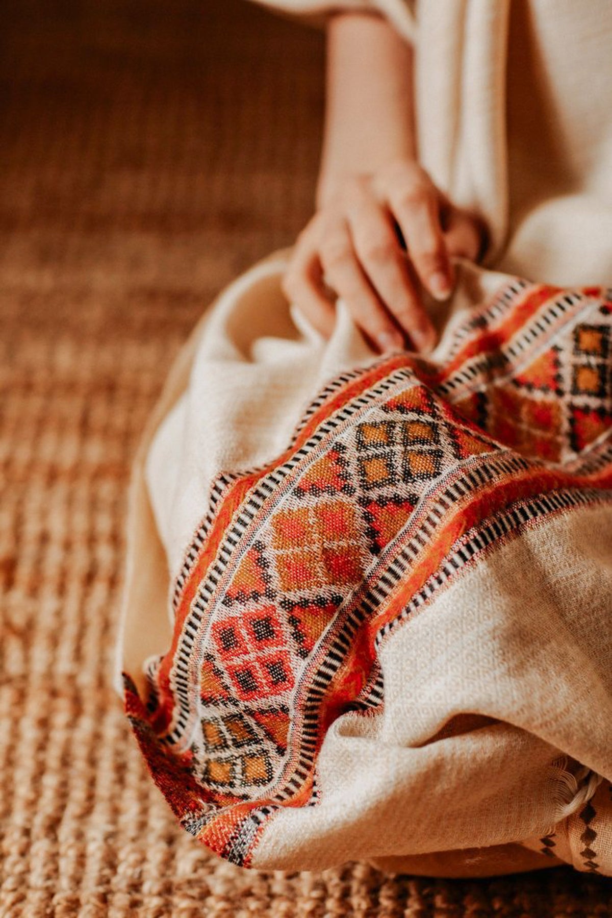 Cream embroidered shawl