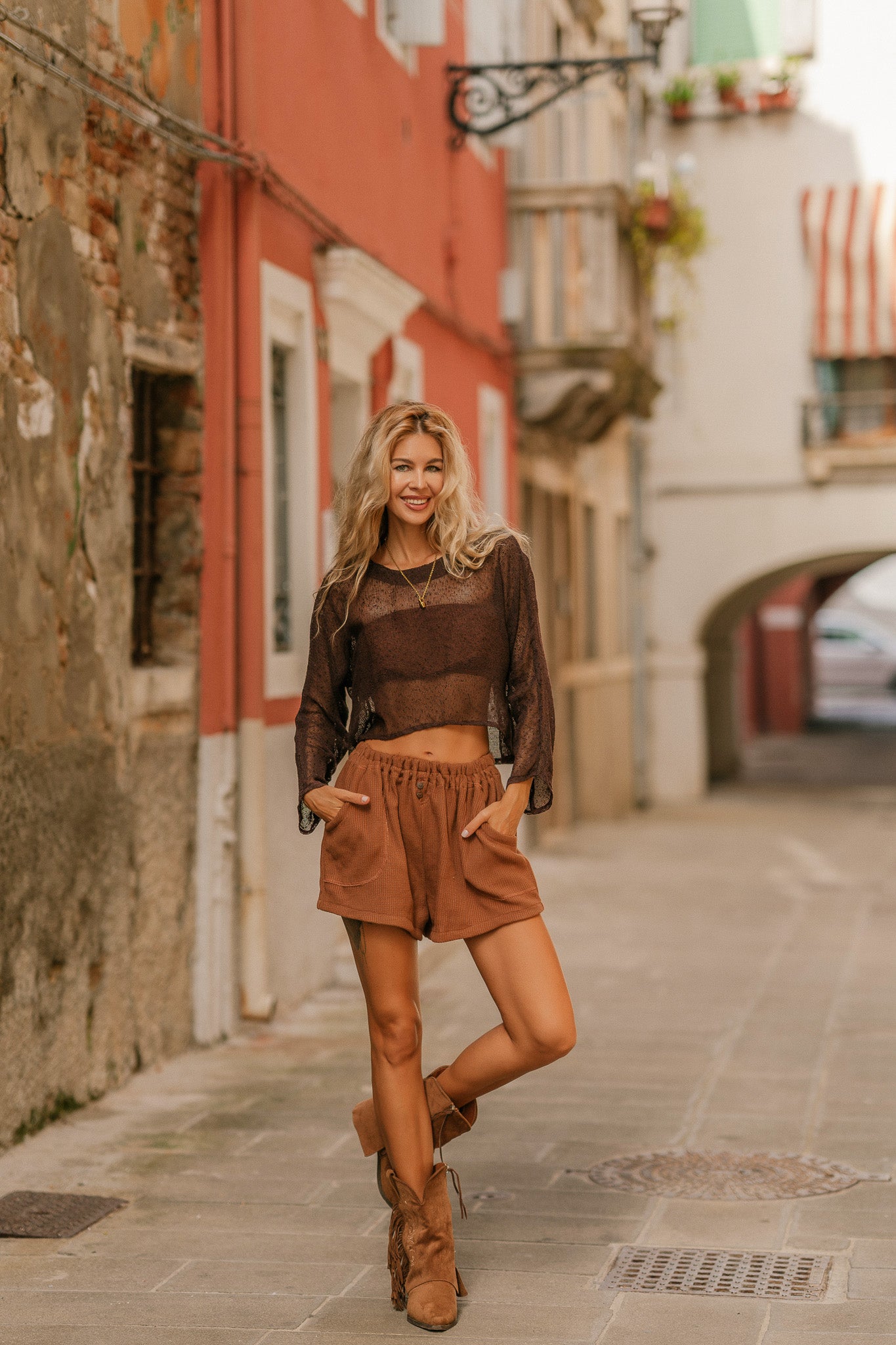 Short en maille tricotée