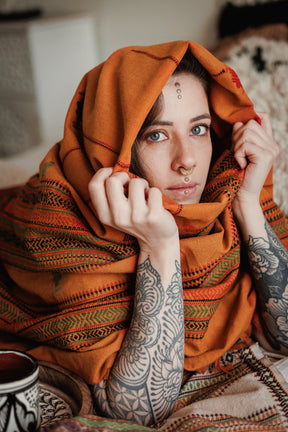 Red embroidered shawl