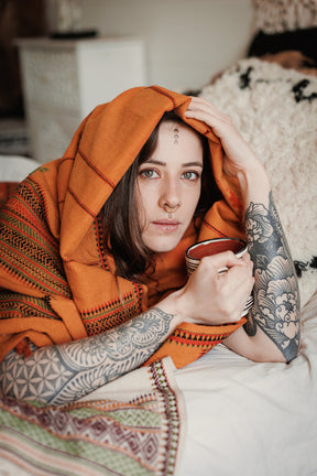Red embroidered shawl