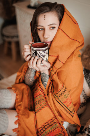 Red embroidered shawl