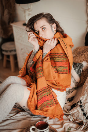 Red embroidered shawl