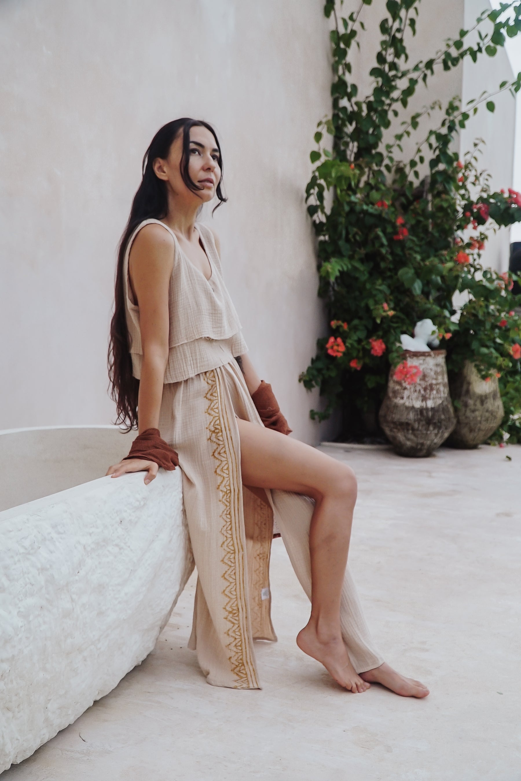 Crop top gaze de coton