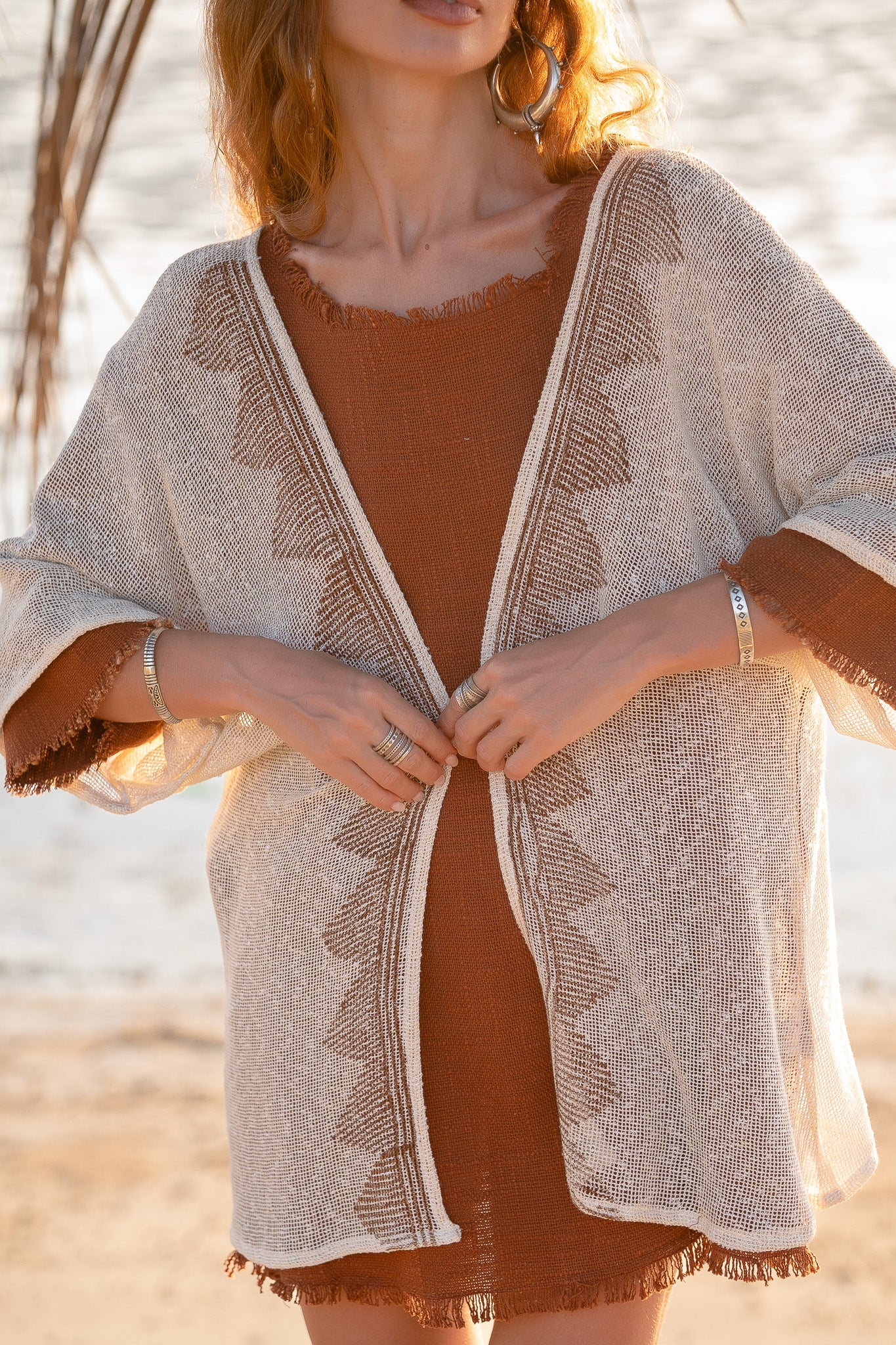 block print mesh kimono