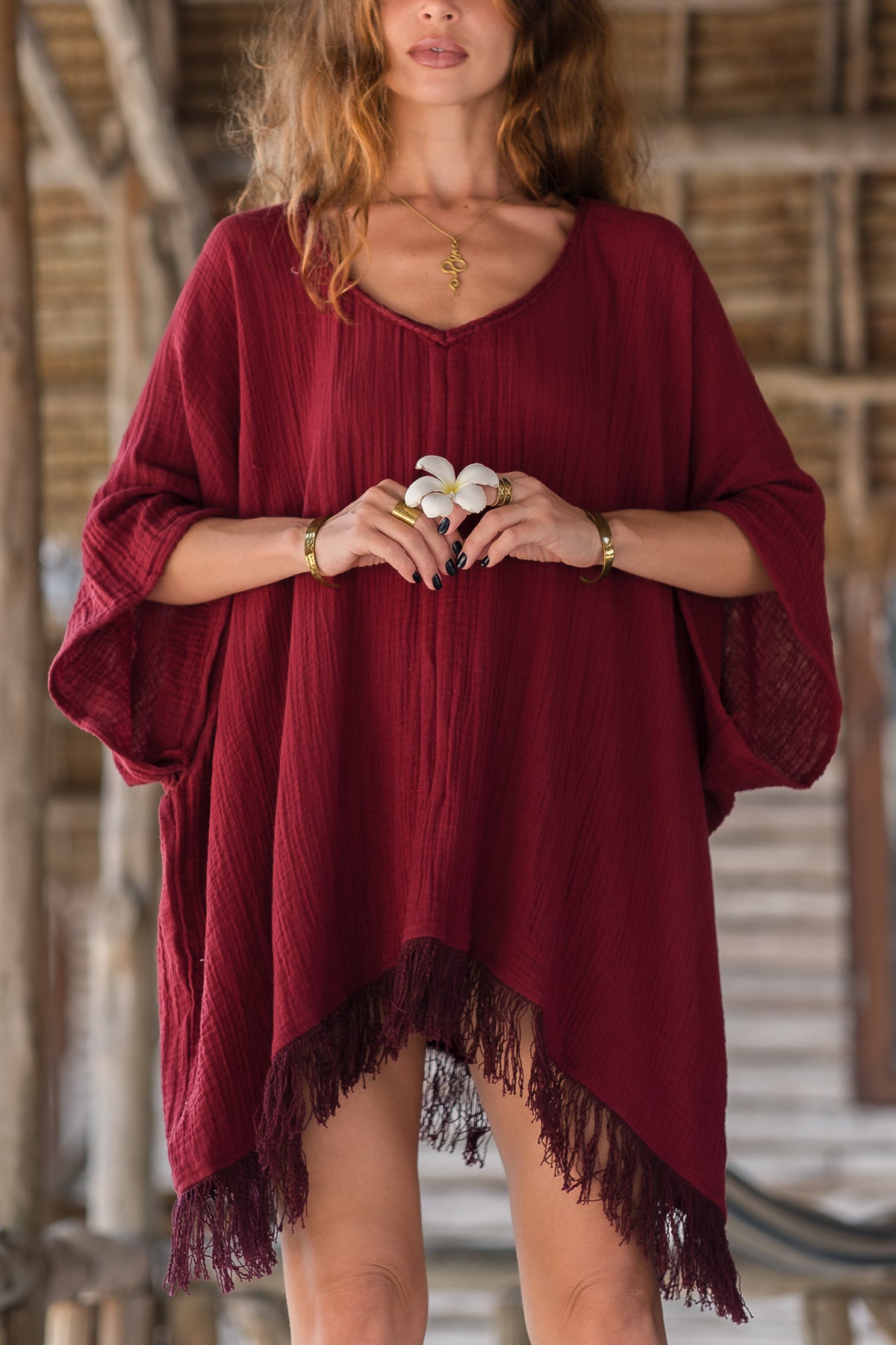 Cotton gauze poncho