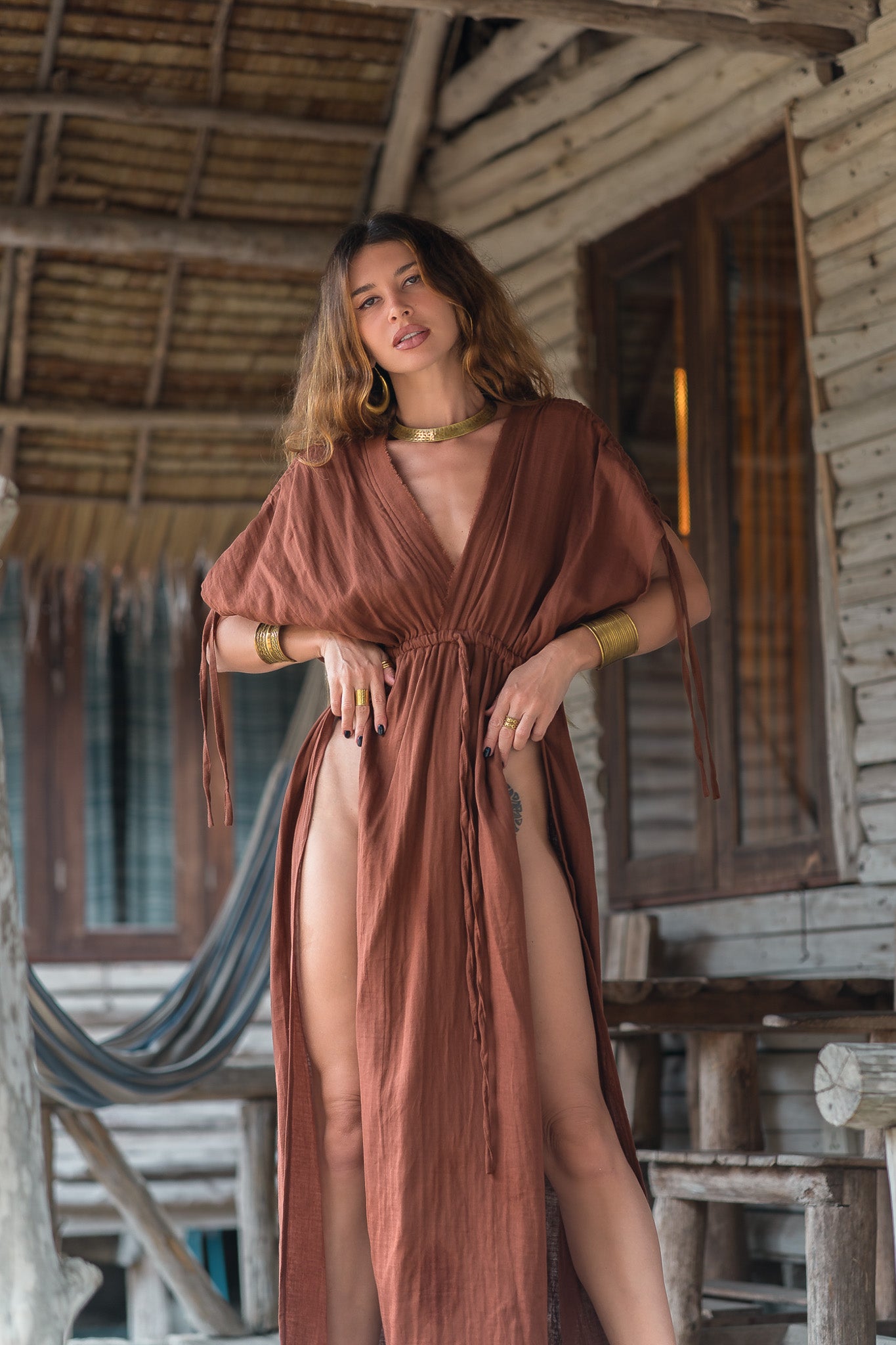 Long cotton gauze dress