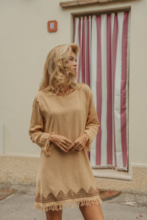 Robe manche longue frange