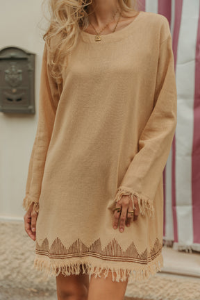 Robe manche longue frange