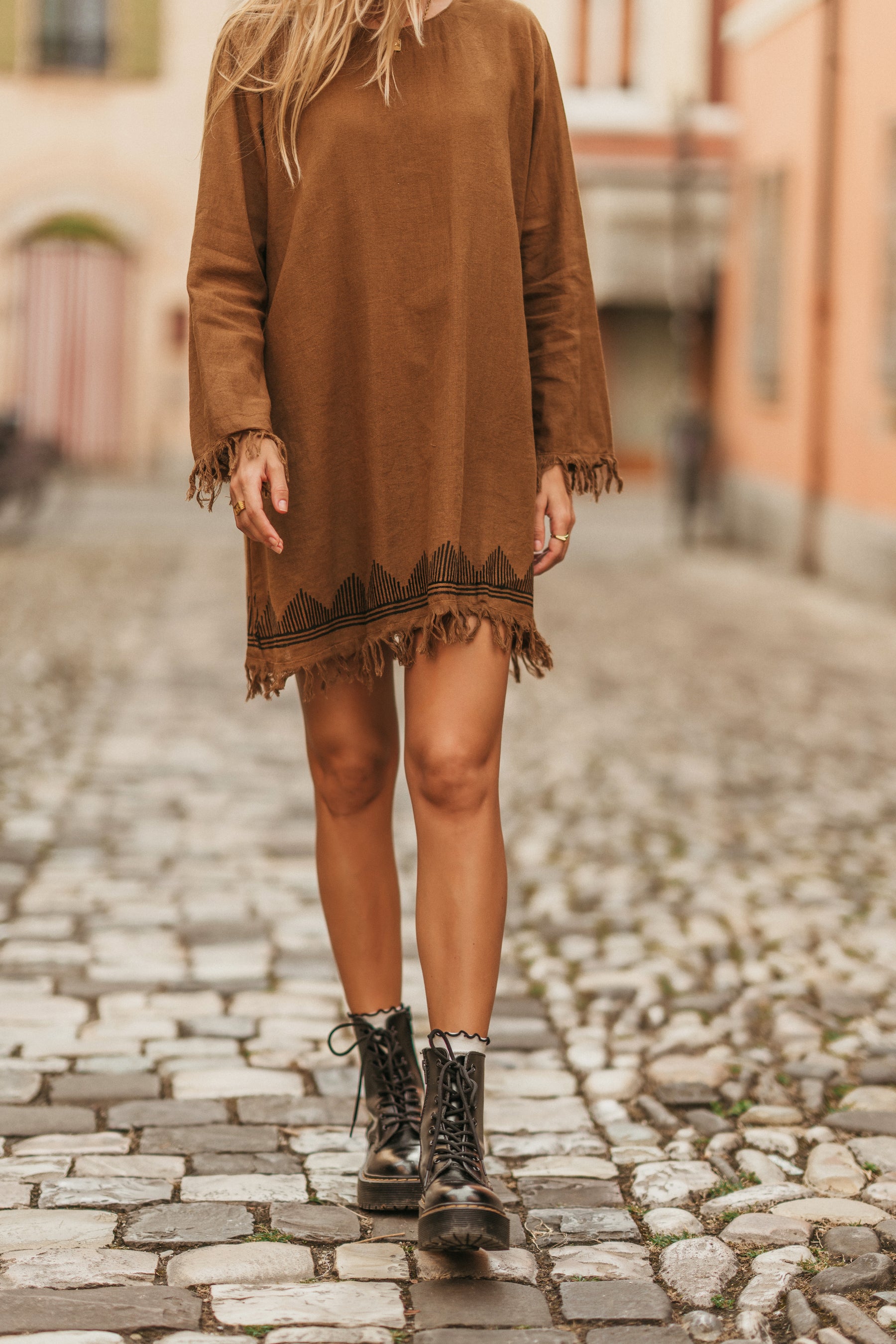 Robe manche longue frange