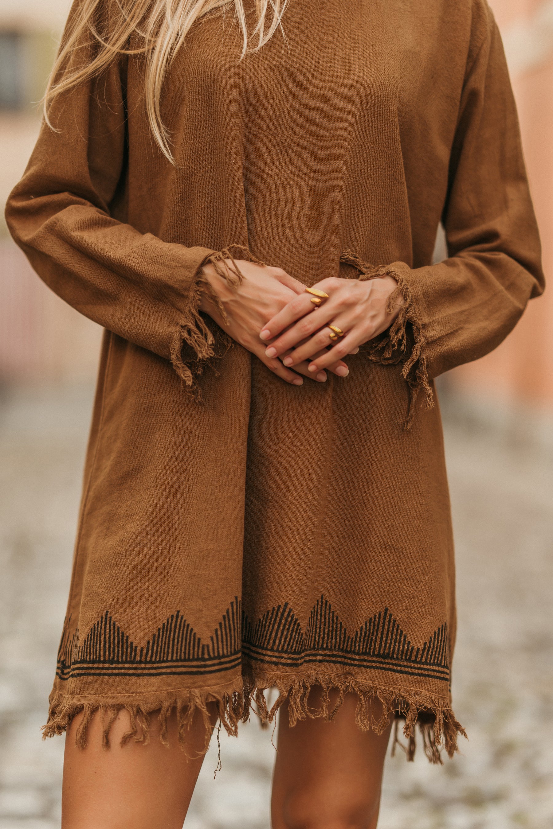 Robe manche longue frange