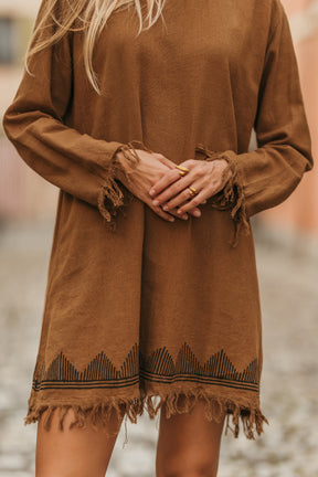 Robe manche longue frange
