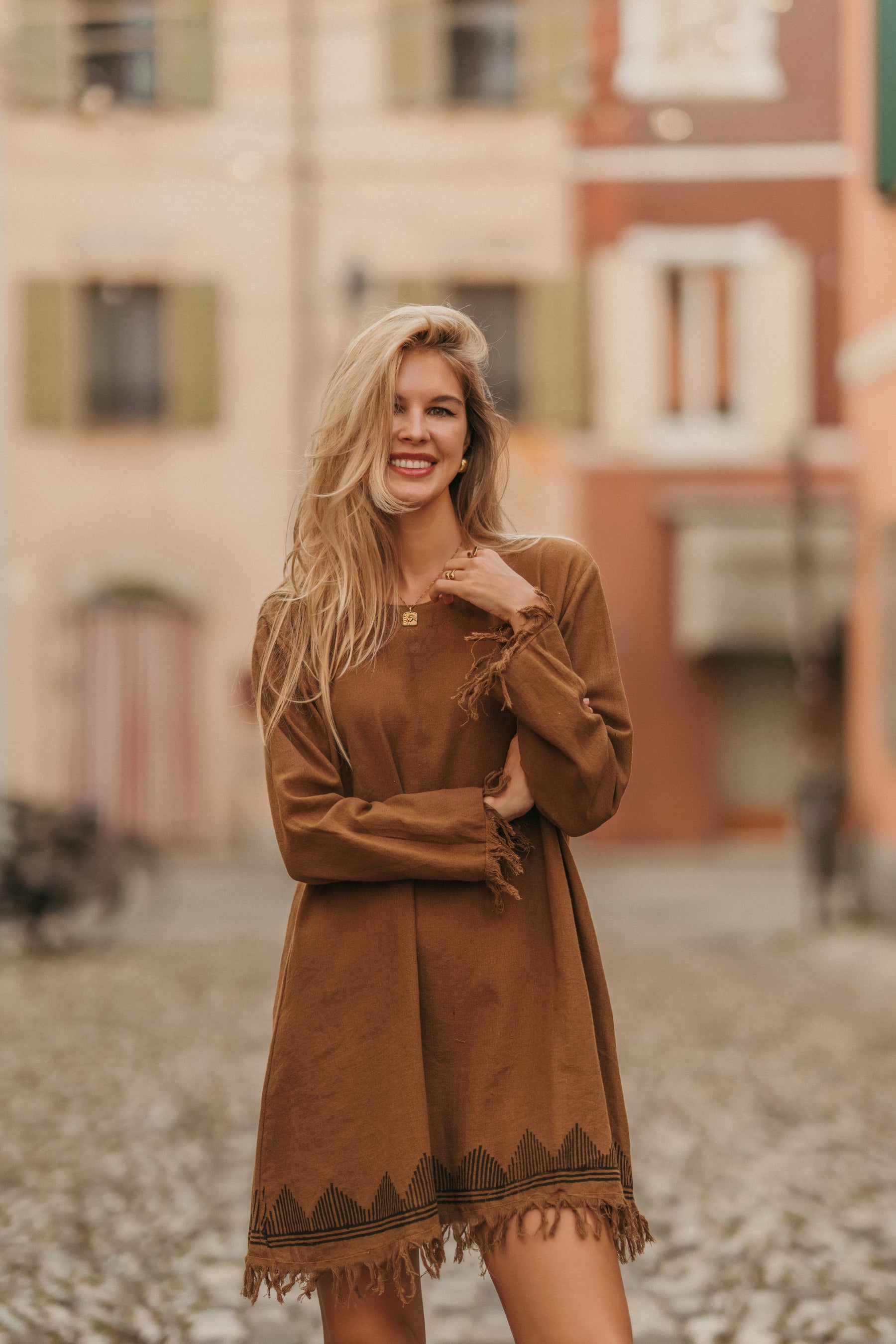 Robe manche longue frange