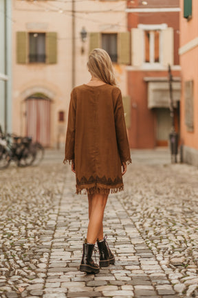 Robe manche longue frange