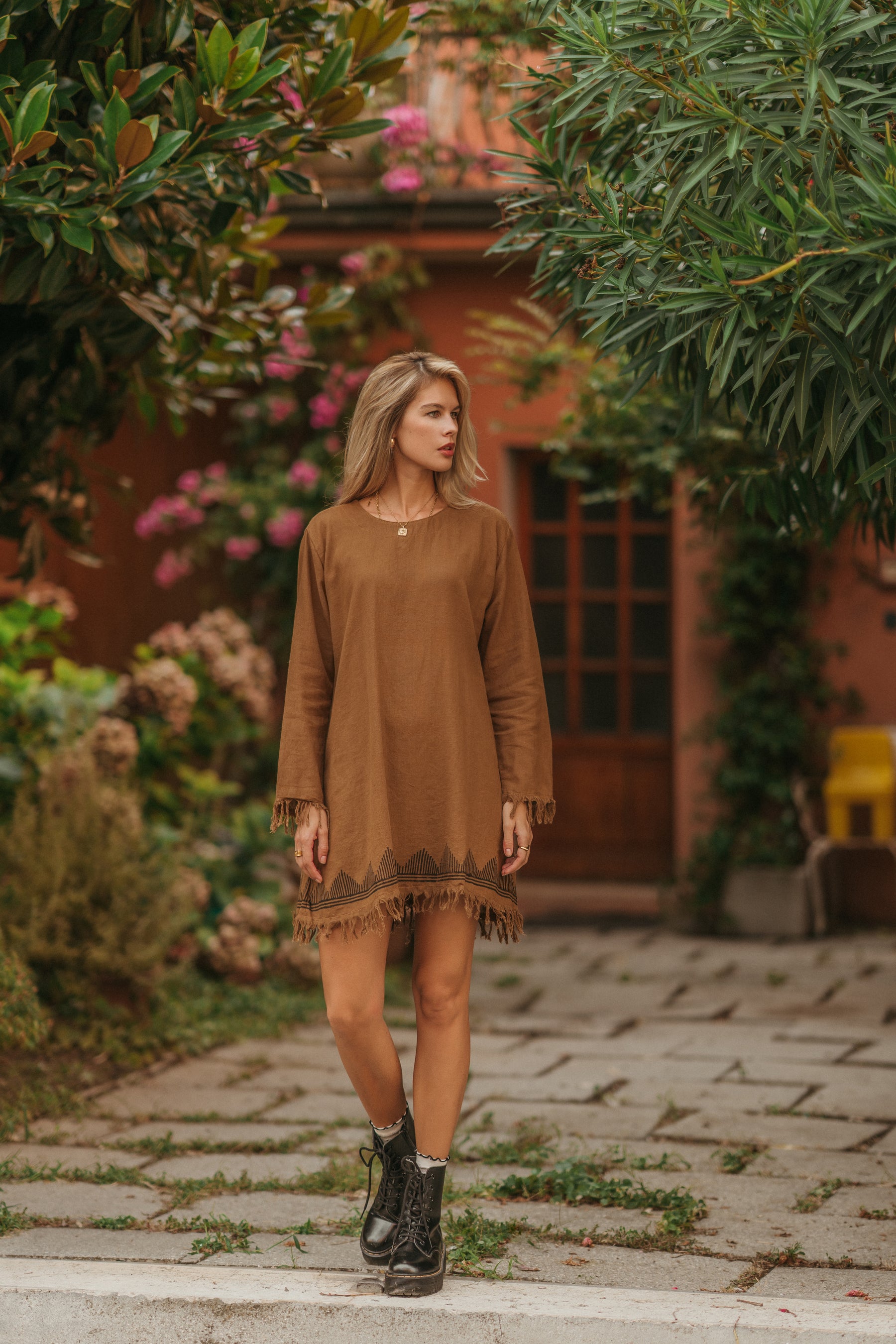 Robe manche longue frange