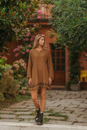 Robe manche longue frange
