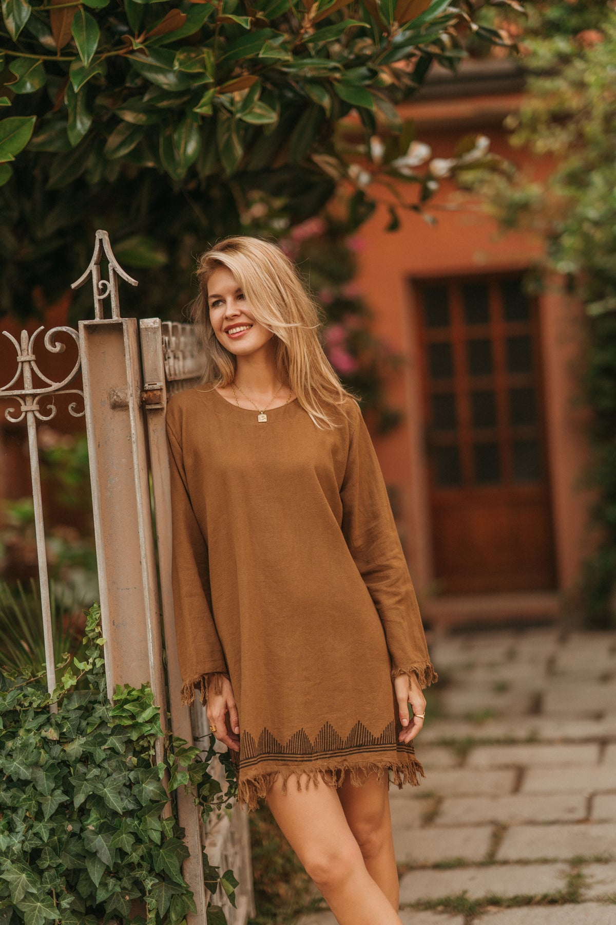 Robe manche longue frange