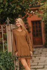 Robe manche longue frange
