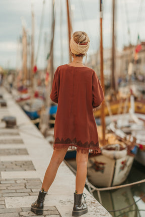 Robe manche longue frange