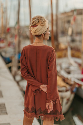 Robe manche longue frange