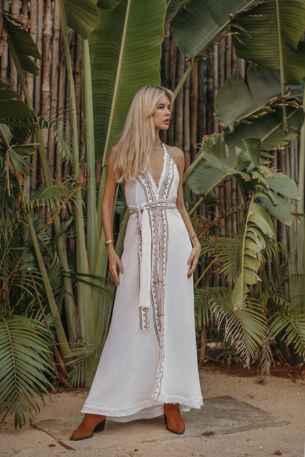 Robe longue block print