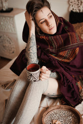Plum embroidered shawl