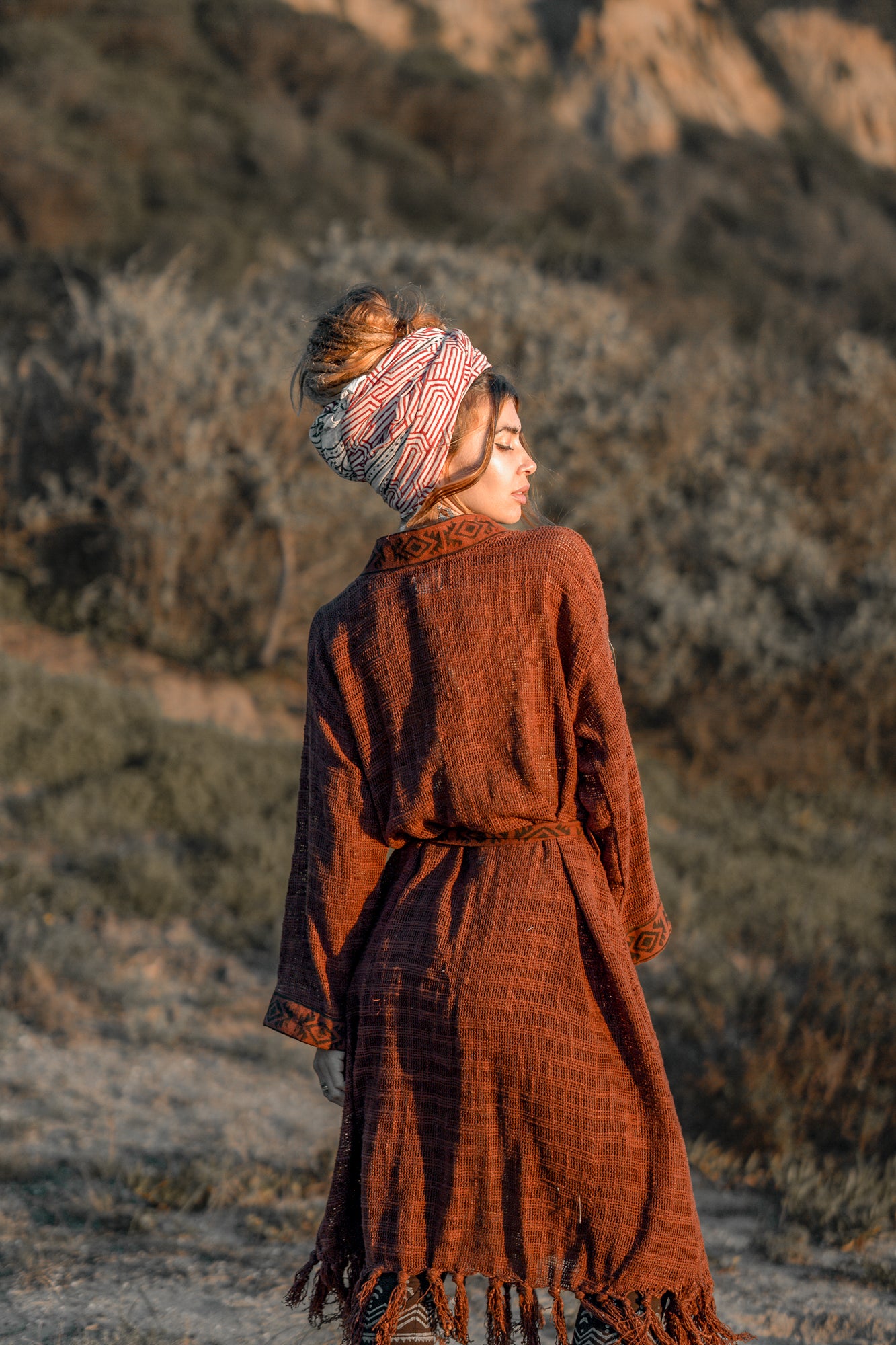 Belted long kimono