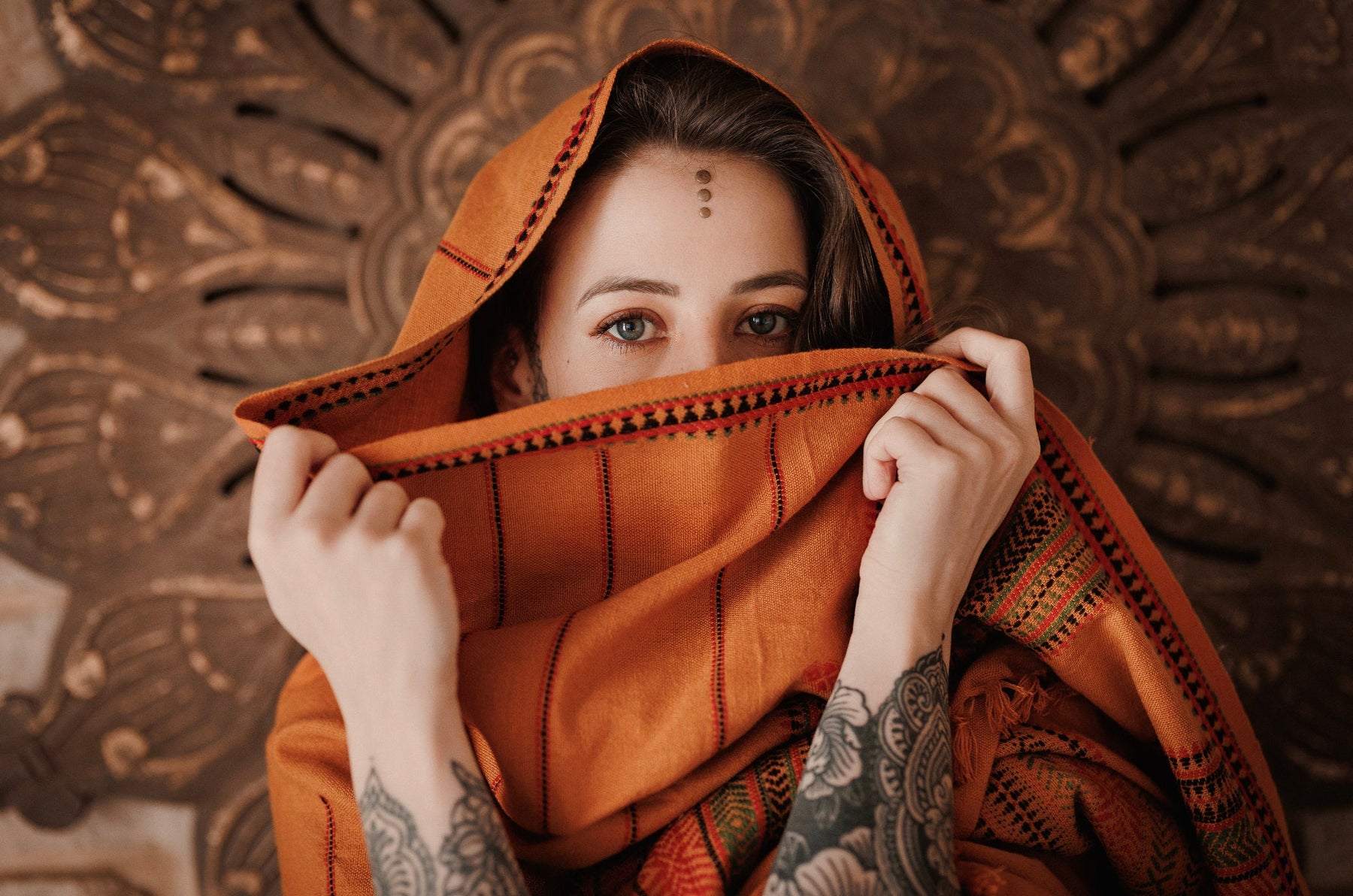 Rust Embroidered Shawl