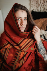 Red embroidered shawl